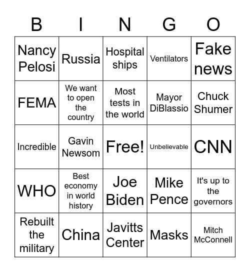 Covid 19 Trump Briefing Bingo Card