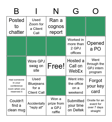 GPJ BINGO Card