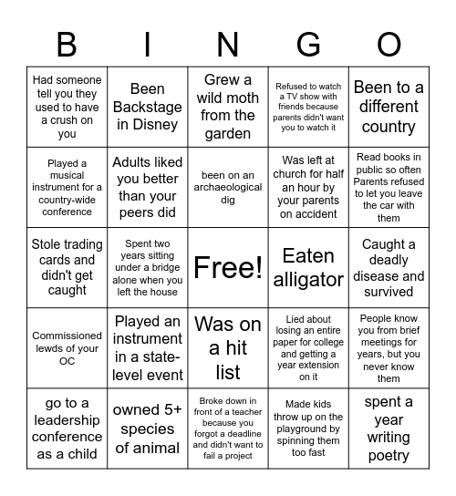 DD Bingo Card