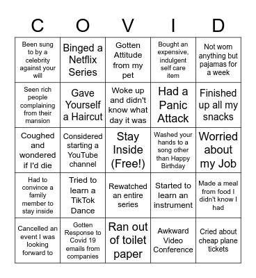 Quarantine BINGO Card