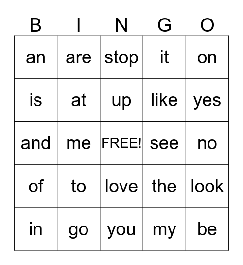 Word Bingo! Bingo Card