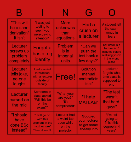 ENGINEERING Bingo Card