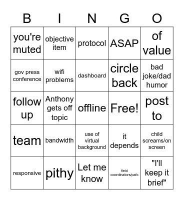 APA Department Bingo Card