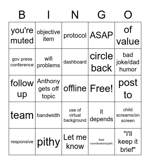 APA Department Bingo Card