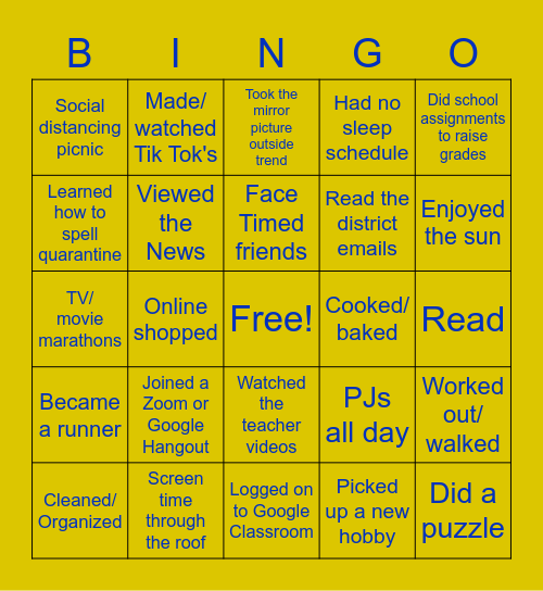 DHS COVID-19 BINGO Card