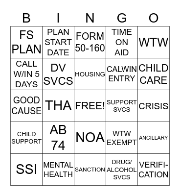 FAMILY STABILIZATION BINGO Card