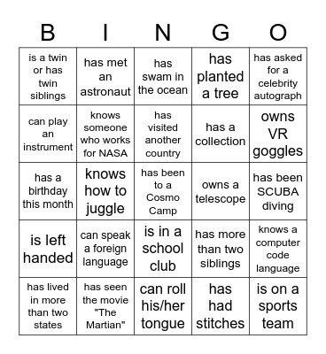 People Bing Bingo Card