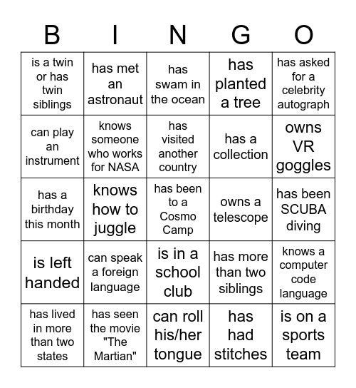 People Bing Bingo Card