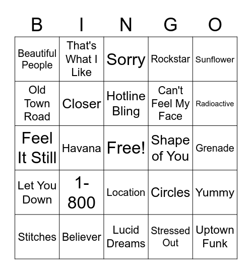 Music Bingo Card