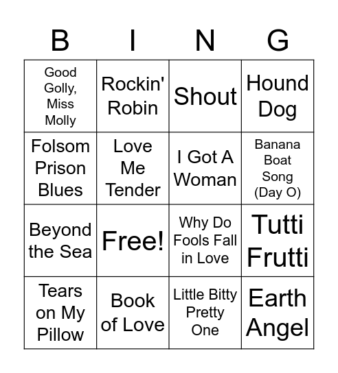 Music Bingo 1940's Bingo Card