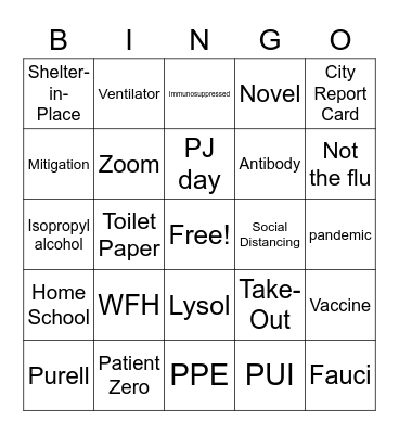 COVID-19 BINGO Card