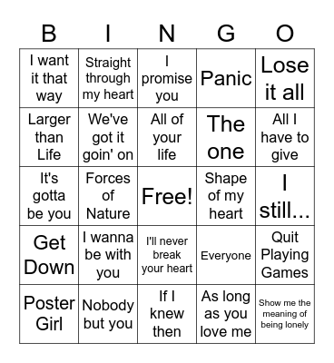 Backstreet Boys Bingo Card