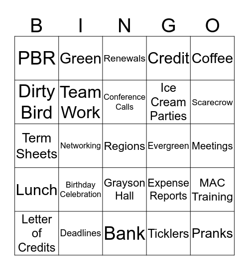 A Day in the Life of Regions C&I Bingo Card