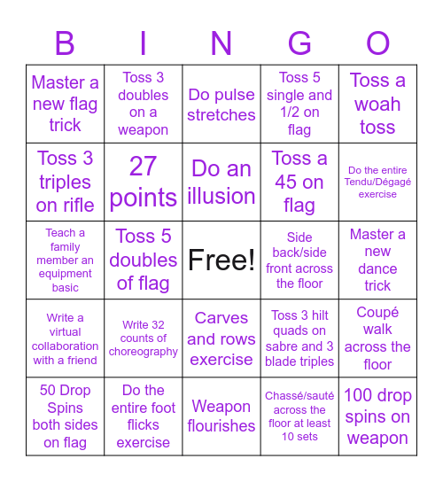 CHS Guard Bingo Card