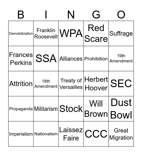 HIST ONE Bingo Card