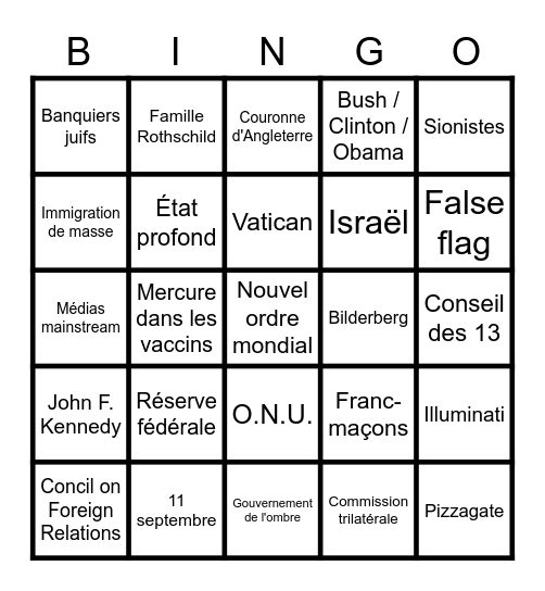 BINGO DU VOCABULAIRE COMPLOTISTE Bingo Card
