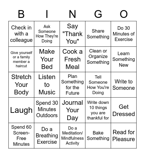 Self-Isolation Bingo Card