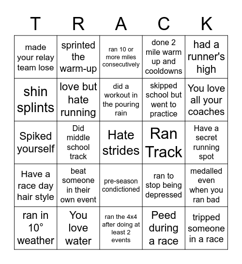 Track Bingo Card
