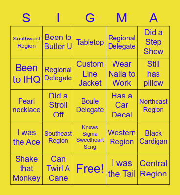 Sigma Bingo Card