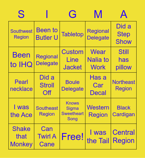 Sigma Bingo Card