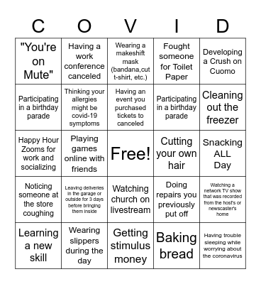 Quarantine BINGO Card