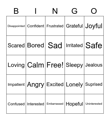 Bingo Emotions Bingo Card