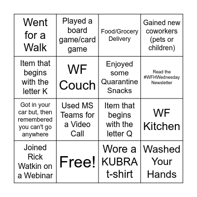 KUBRA WFH BINGO Card