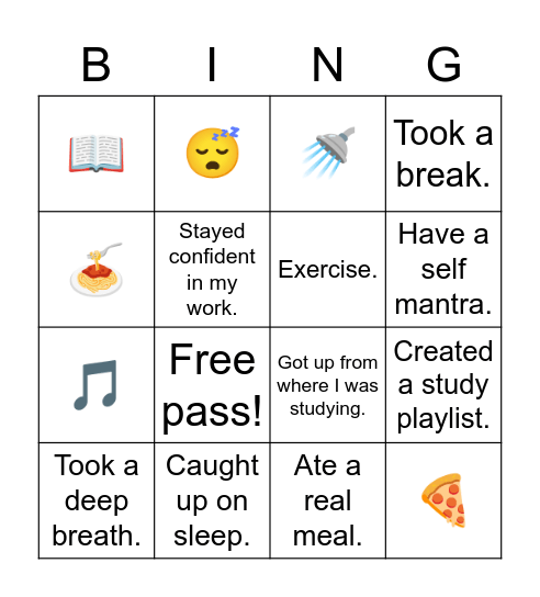 Mindfulness Exam Week. Bingo Card