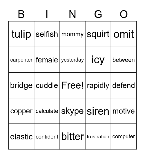 Gage's Bingo Card Bingo Card