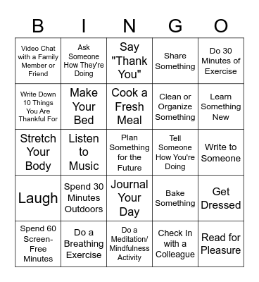 Self-Isolation Bingo Card