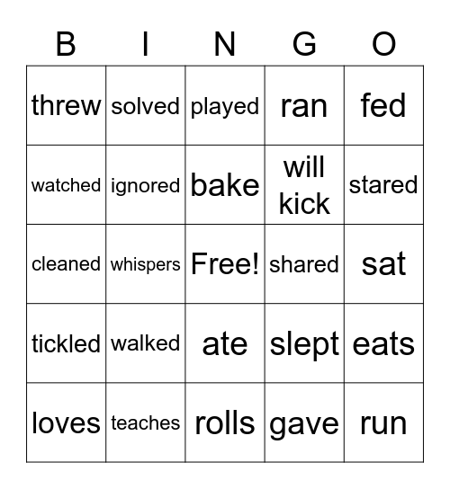 Verbs Bingo Card