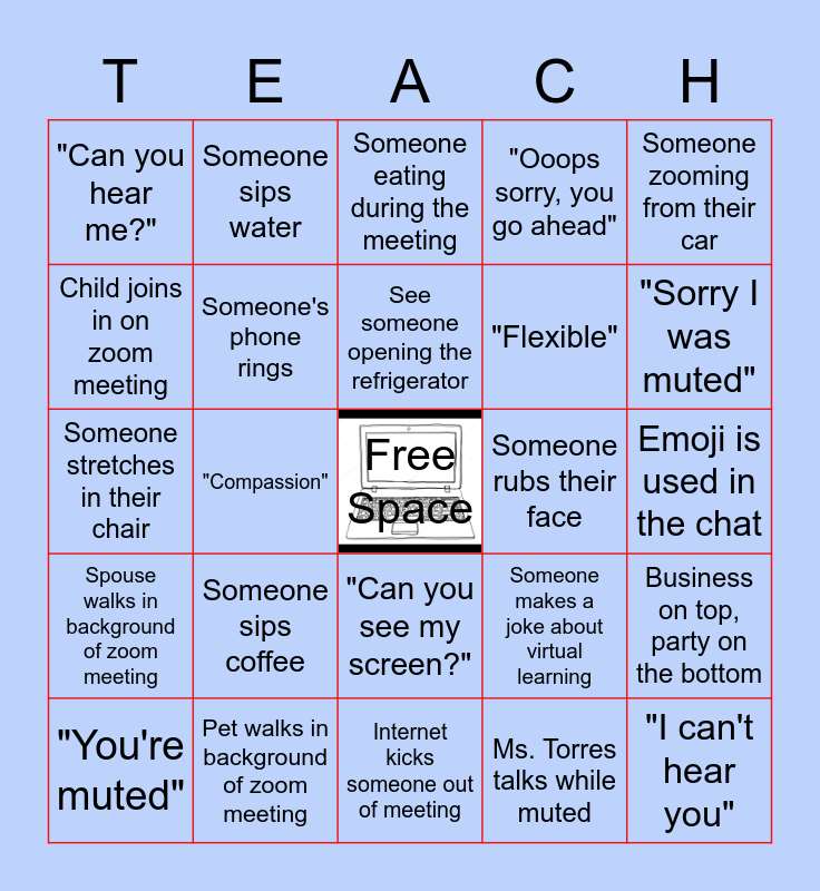 Virtual Meeting Bingo Card