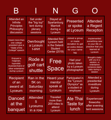 Sherman College of Chiropractic Lyceum Edition Bingo Card