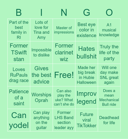 Hannah Bingo Card