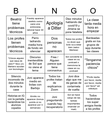 Clase de Iser online Bingo Card