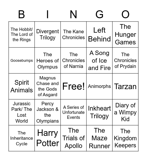 Book Series Bingo Card