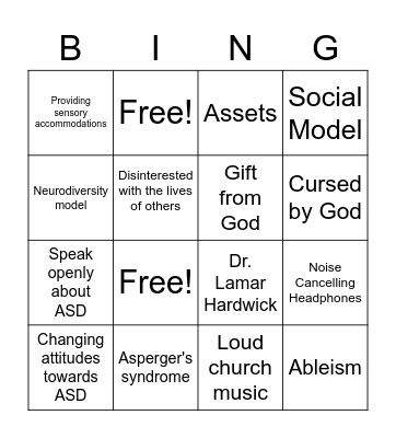 Autism & Spirituality Bingo Card