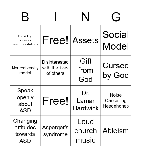 Autism & Spirituality Bingo Card
