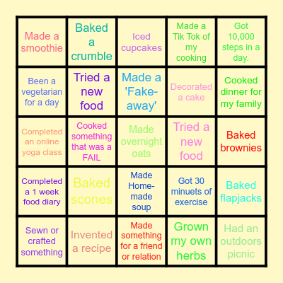 Lockdown Bingo 'Home Economics' edition. Bingo Card
