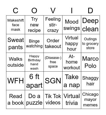 Covid Bingo Card