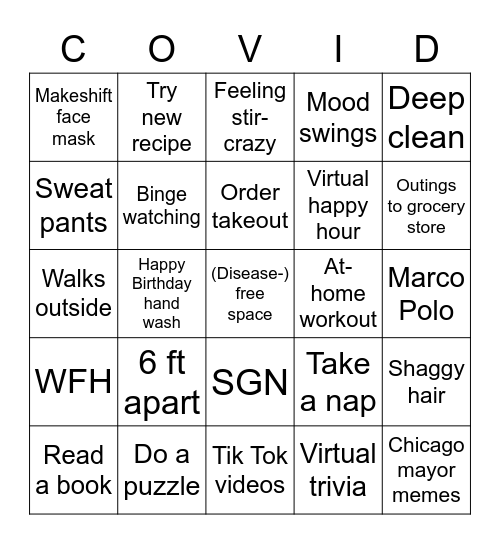 Covid Bingo Card