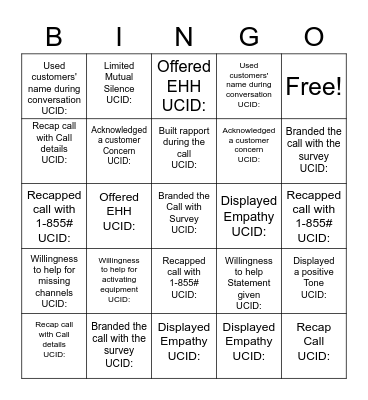 VOC BINGO Card