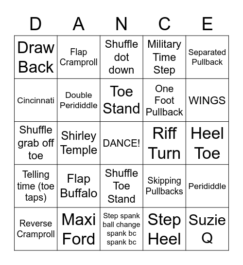 Tap Dance Bingo #2 Bingo Card