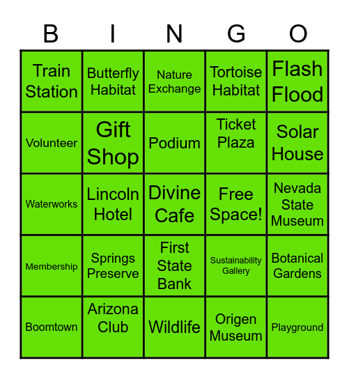 Springs Preserve Bingo Card