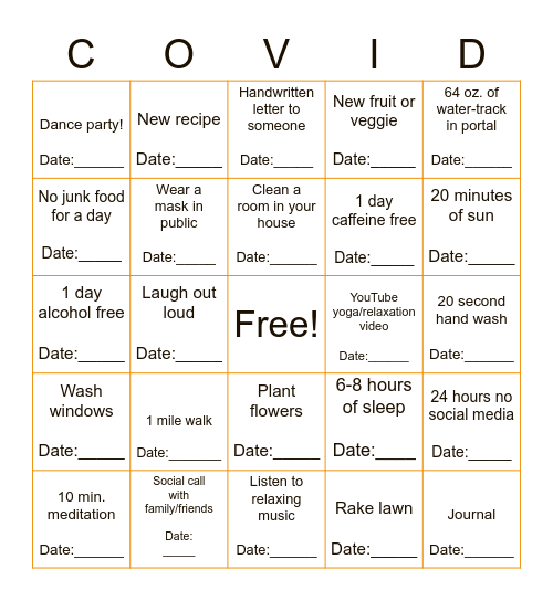 LiveNOW Corona BINGO Card