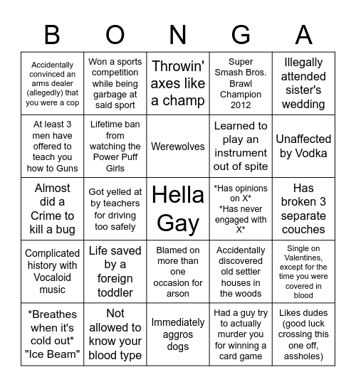 Jack Bingo Bongo Bingo Card