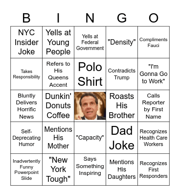 Governor Cuomo Press Conference Bingo Card