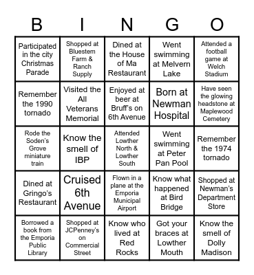 eTown Bingo Card