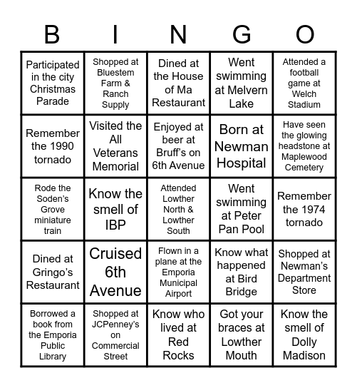 eTown Bingo Card