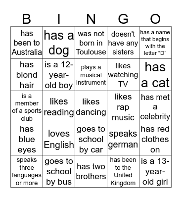 Getting to know each other Bingo Card